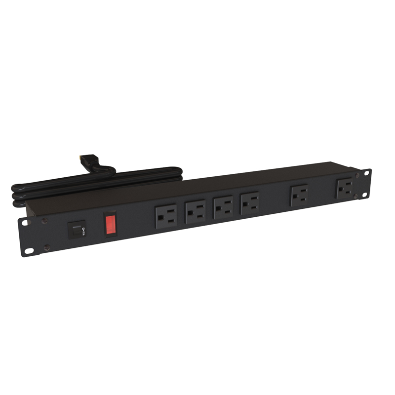 Hammond 1582 PDU (1P) 15A/125V Surge FO (6) 5-15R P/5-15P 6ft BK