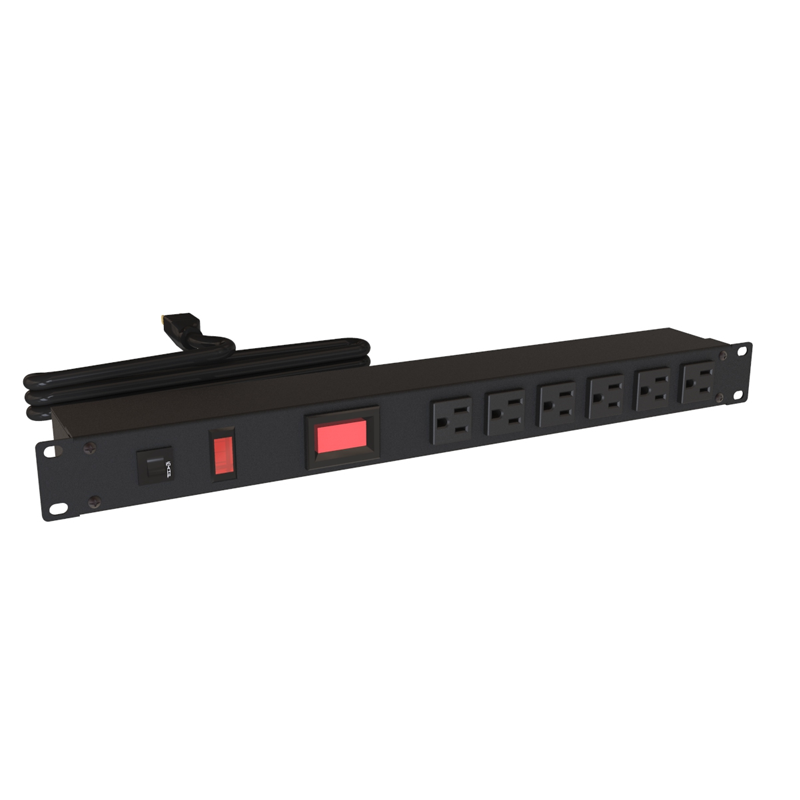 Hammond 1582 PDU (1P) 15A/125V  Metered FO (6) 5-15R P/5-15P 15ft BK