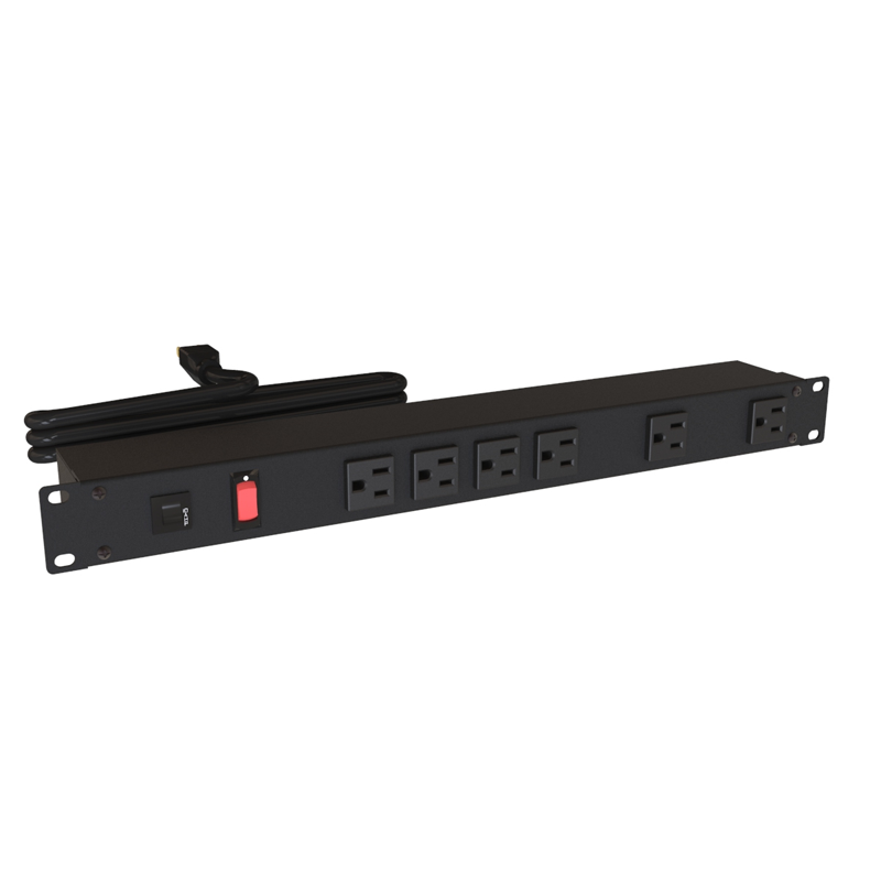 Hammond 1582 PDU (1P) 15A/125V w/Switch Surge FO (6) 5-15R P/5-15P 6ft BK