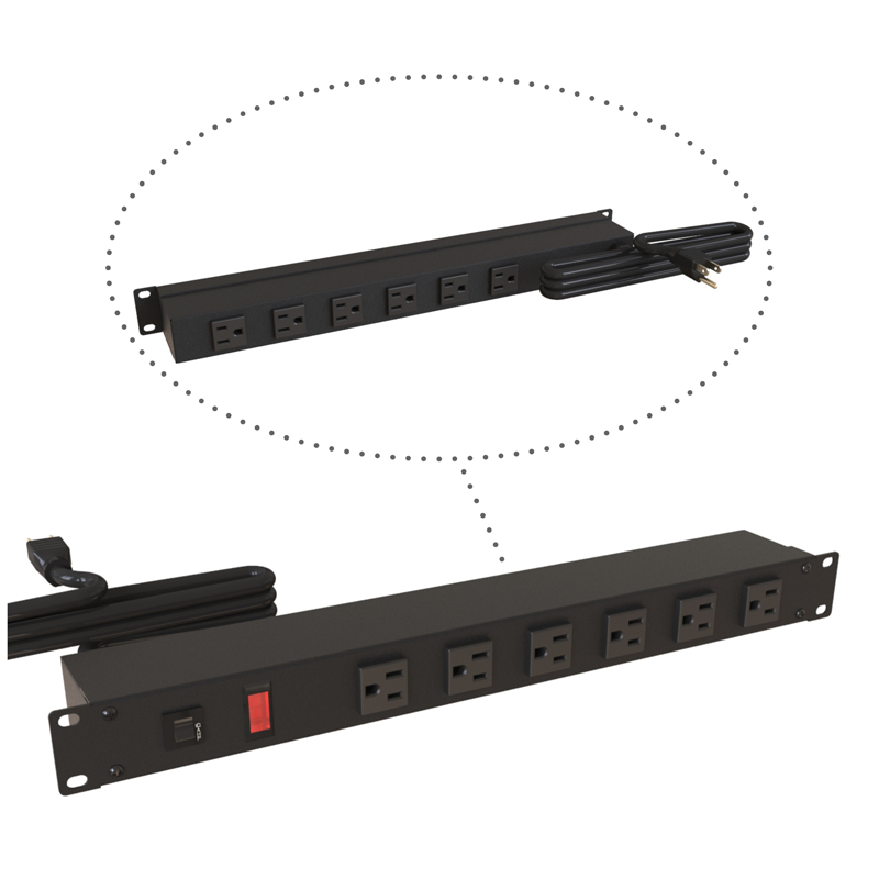 Hammond 1583 PDU 15A/125V (1P) Switch FO(6) RO(6) O(5-15R)P/L5-15P 15 ft BK