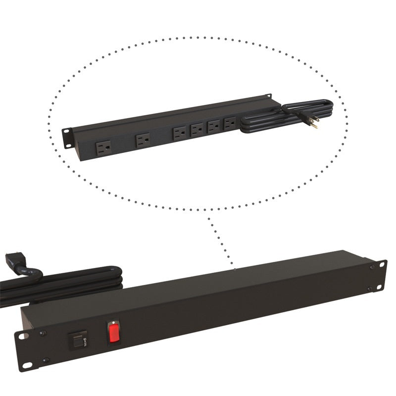 Hammond 1583 PDU 15A/125V (1P) Switch+Surge RO(6)5-15R P(5-15P) 15 ft BK