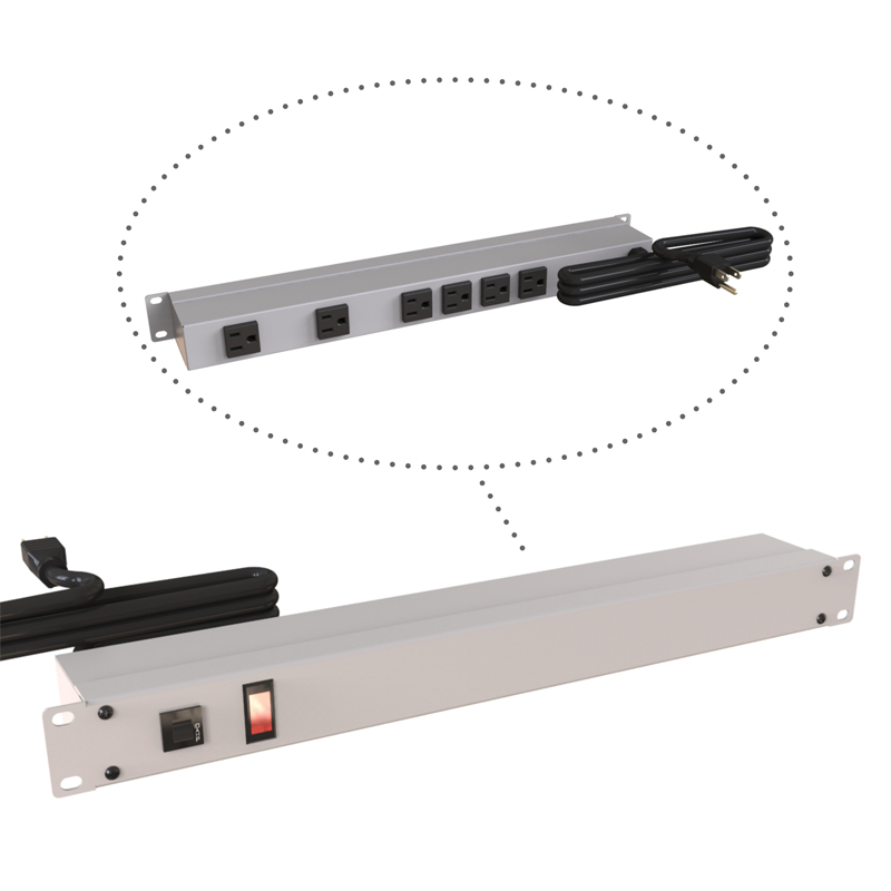 Hammond 1583 PDU 15A/125V (1P) I/Switch RO(6) O(5-15R)P/5-15P 6 ft GY