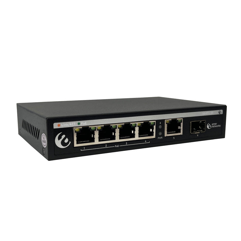 Amer Networks Switch 4-Port Gigabit PoE Switch with 1 Gigabit RJ45 and 1 SFP