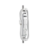 White electrical panel with multiple outlets on a white background