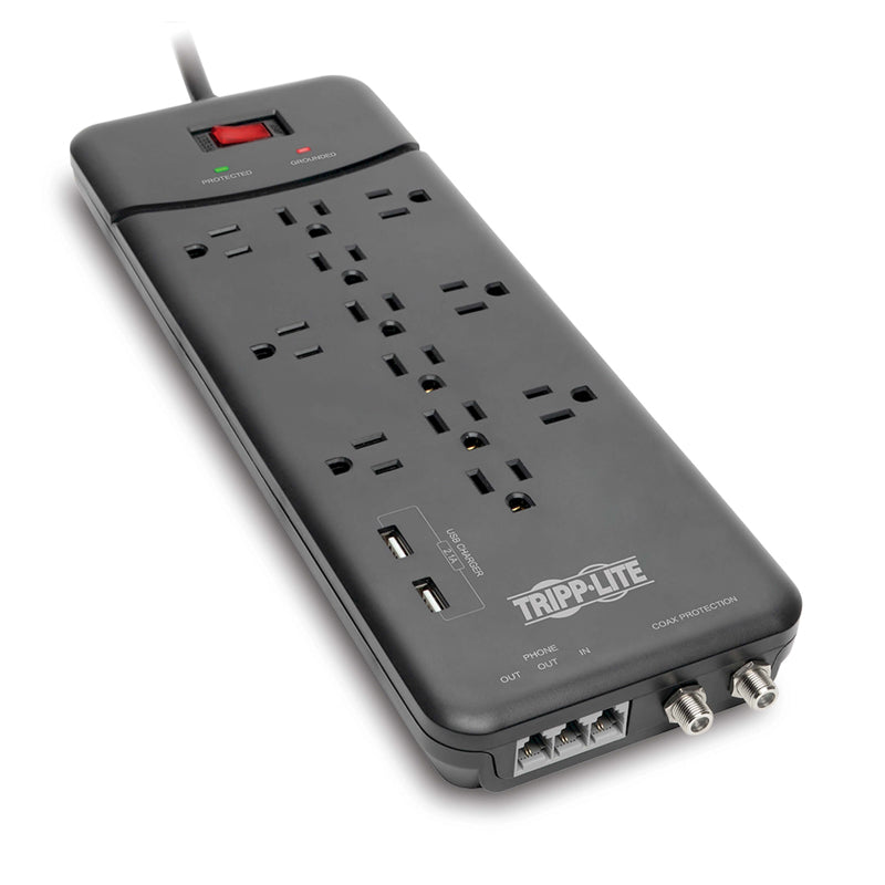 Tripp Lite Protect It! 12-Outlet 4320Joules 8ft Cord Tel/Modem/Coax 2USB Black